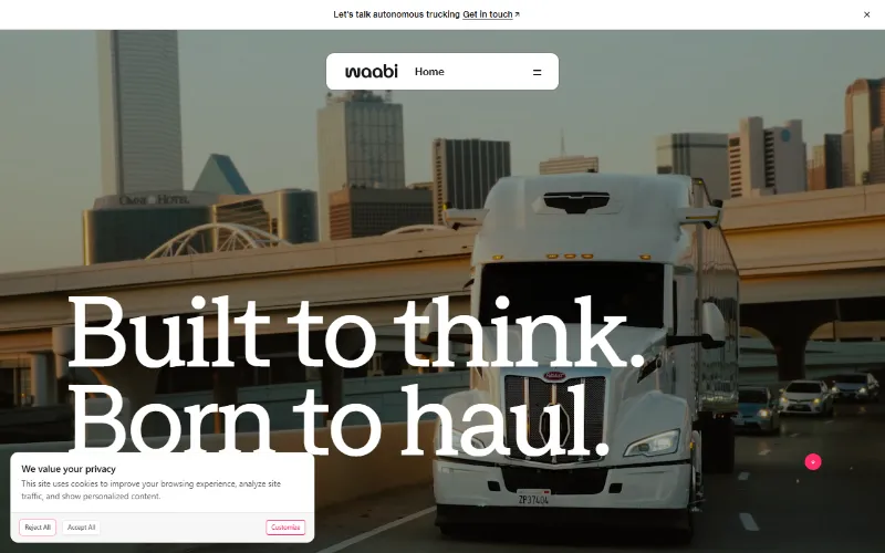 Waabi home page as captured by UXMachine on 18 October 2026